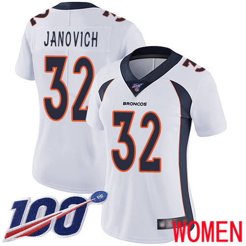 Women Denver Broncos #32 Andy Janovich White Vapor Untouchable Limited Player 100th Season Football NFL Jersey